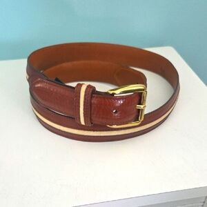 COLE HAAN Brown Leather And Linen I Belt with Brass Hardware